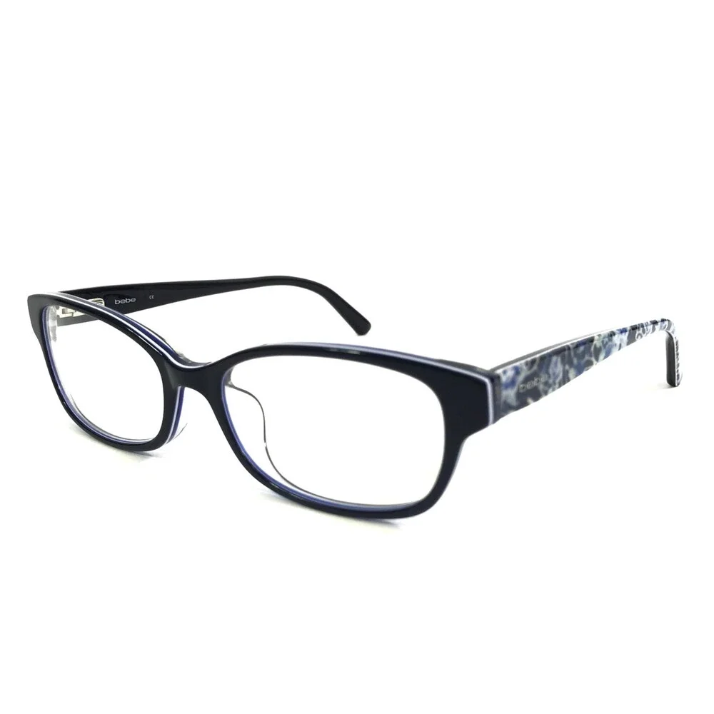 Bebe Eyeglasses Frames BB5183 410 NAVY Blue White Rectangle Floral 51-16-135